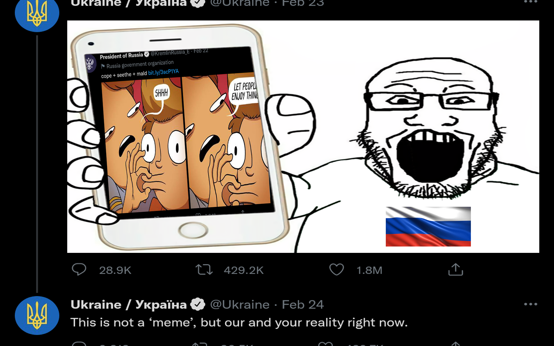Ukraine Escalates Use Of Wojak Memes After Russia Posts "Let People Enjoy Things" Meme